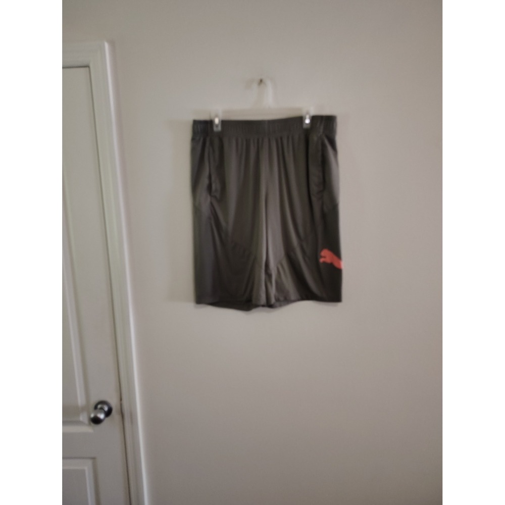 Puma Mens Athletic Shorts Olive Green Orange Logo Training Gym XL